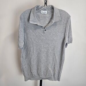 SAND Copenhagen Mens Grey Textured Cotton Knit Polo Shirt Italy Large Preppy